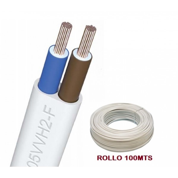 Cable Manguera plana 2x0,75mm Blanca, rollo de 100mts